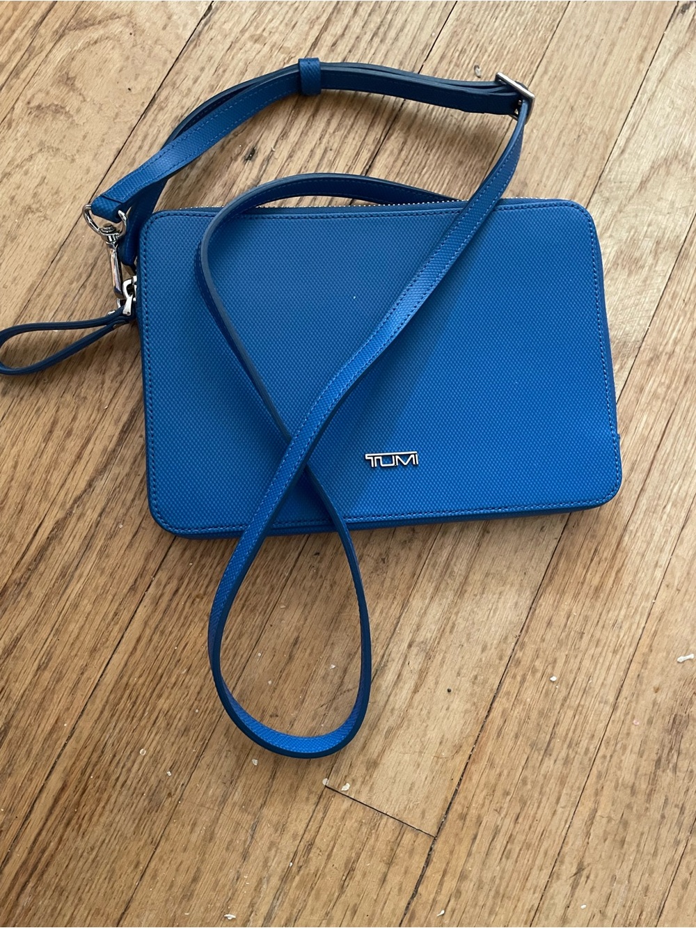 Tumi Blue Textured Crossbody Bag with Adjustable Strap